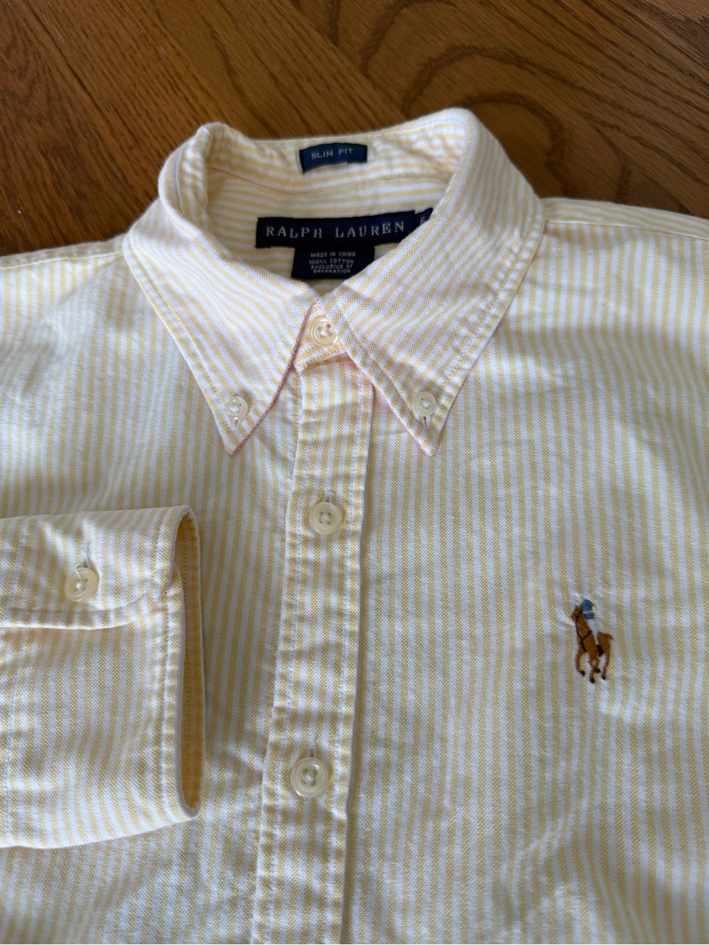 Ralph Lauren Women’s Size 6 Slim Fit Yellow White Stripe Cotton Button Shirt